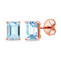 Gem Stone King 1.60 Ct Octagon 7x5mm Sky Blue Aquamarine 18K Rose Gold Plated Silver Stud Earrings for Women Men