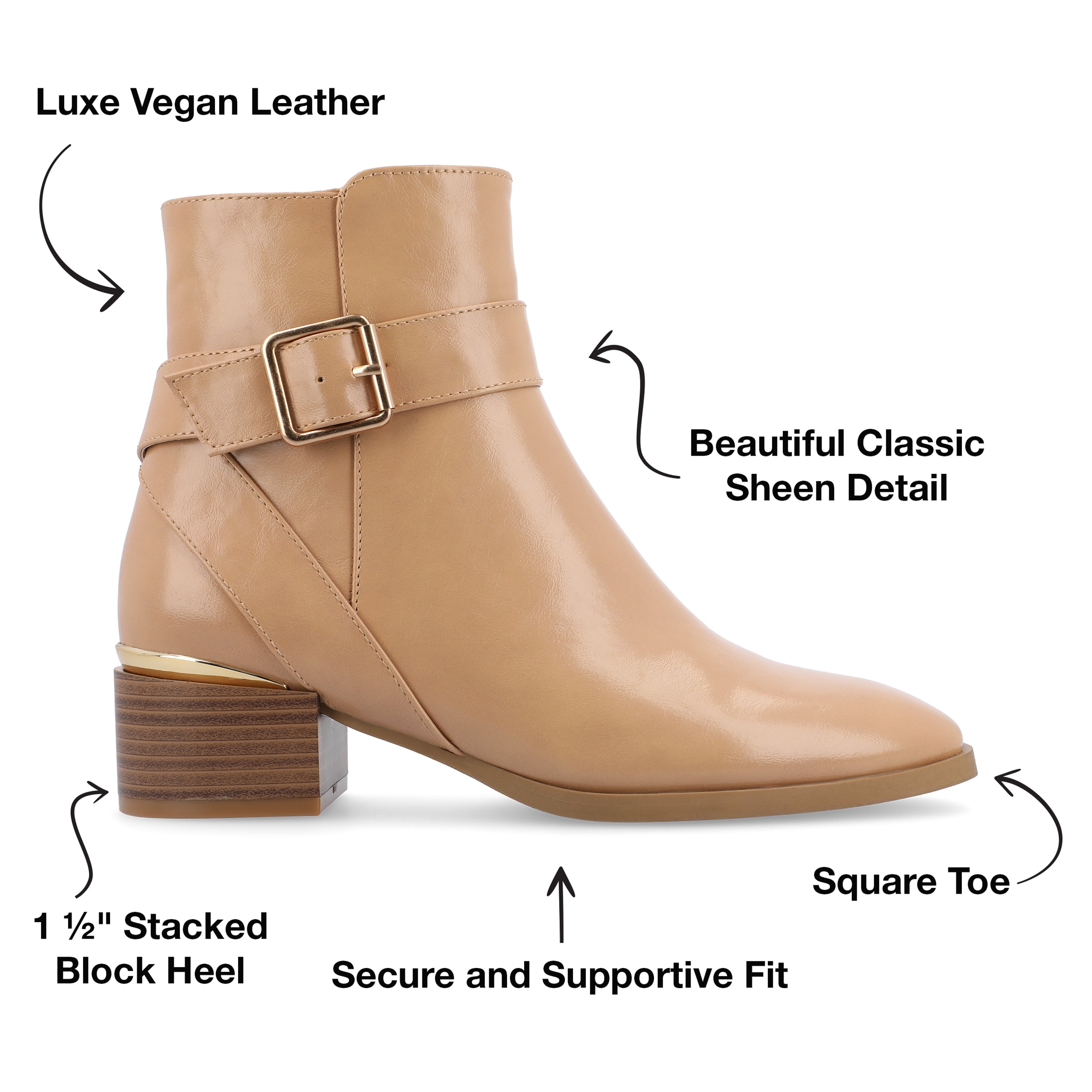 Journee Womens Elley Stacked Block Heel Square Toe Booties