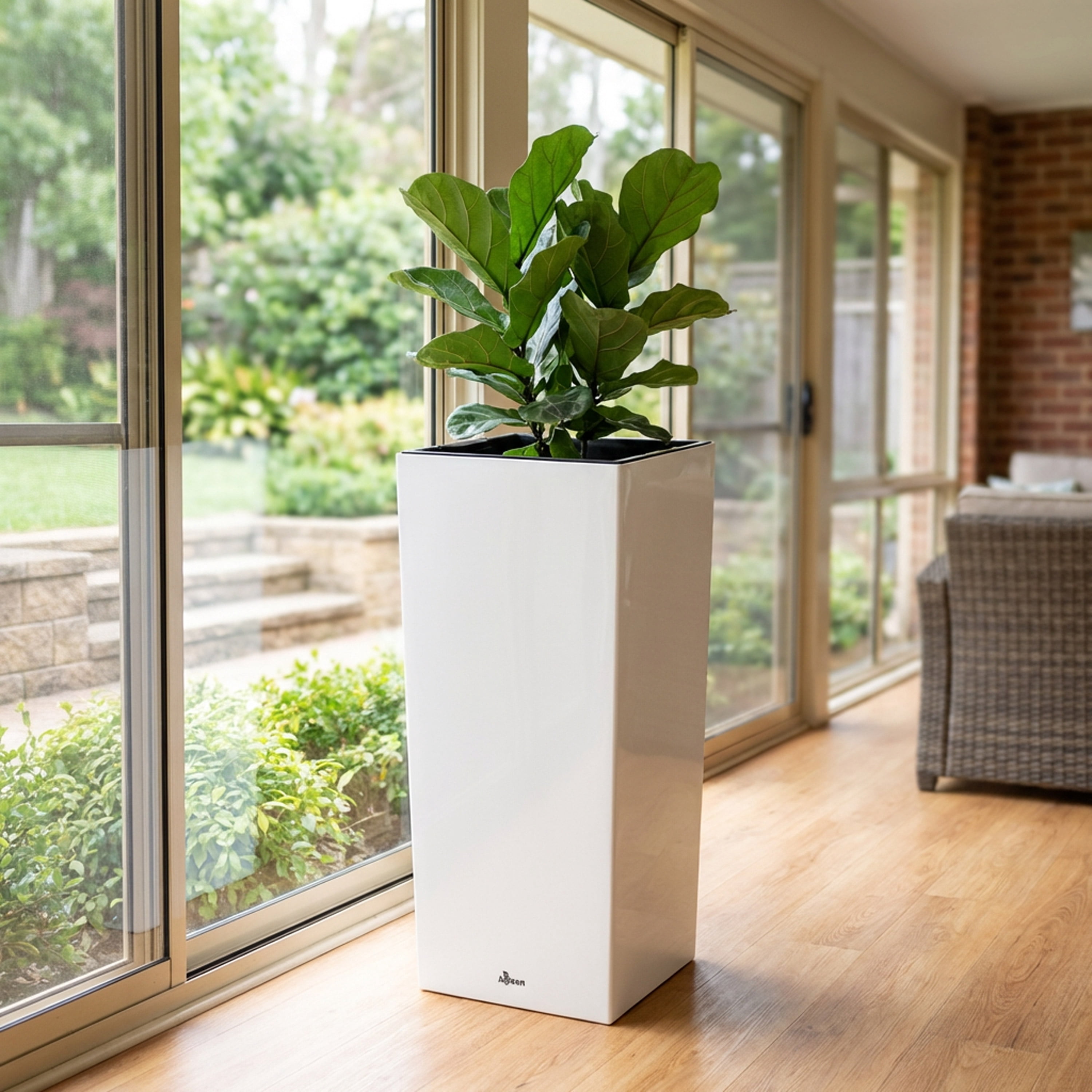 Algreen Modena 26" Self-Watering Planter, Pillar, Gloss White