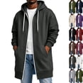 thumbnail image 2 of Men's Zip Long Length Hoodie Solid Color Soft Sweatshirt Lightweight Lounge Big and Tall Jacket with Pockets for Travel Vacation Dark Gray 4XL, 2 of 8