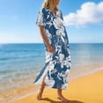 thumbnail image 4 of FUIALDOLG Blue Flower Design Summer Dresses for Women 2026 Casual Short Sleeve Button Down Maxi Dress Beach Swimsuit Cover Ups, 4 of 6