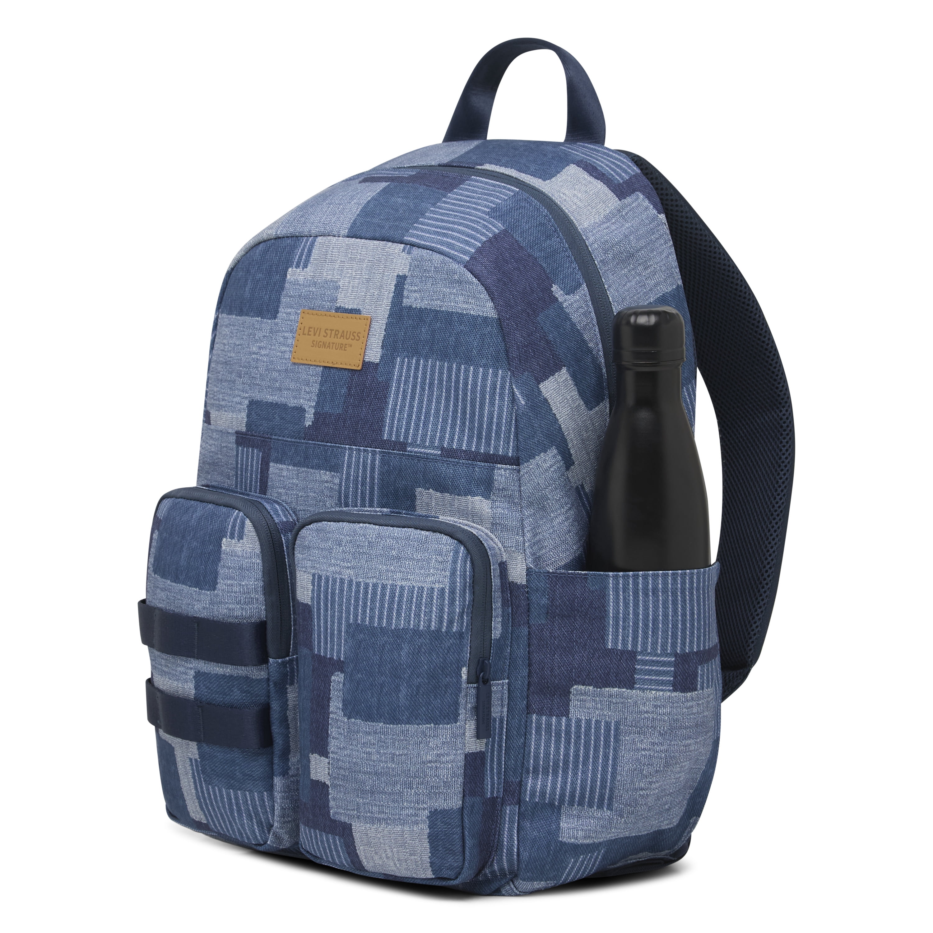 Levi Strauss Signature Unisex 17" Two Pocket Backpack, Denim Patchwork