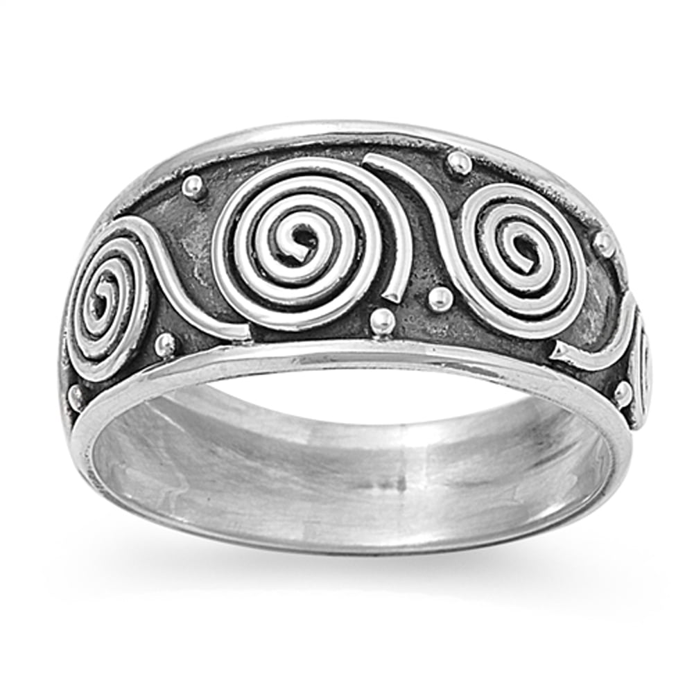 Handmade Solid Sterling Silver .925 Bali Swirl Design Promise Band Ring Cz Size. 