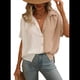 thumbnail image 2 of Blusas Casuales Clásicas de Corta con Botones para Mujer, Estilo Hawaiano, para Vacaciones en la Playa, Color Albaricoque, Talla L, 2 of 6