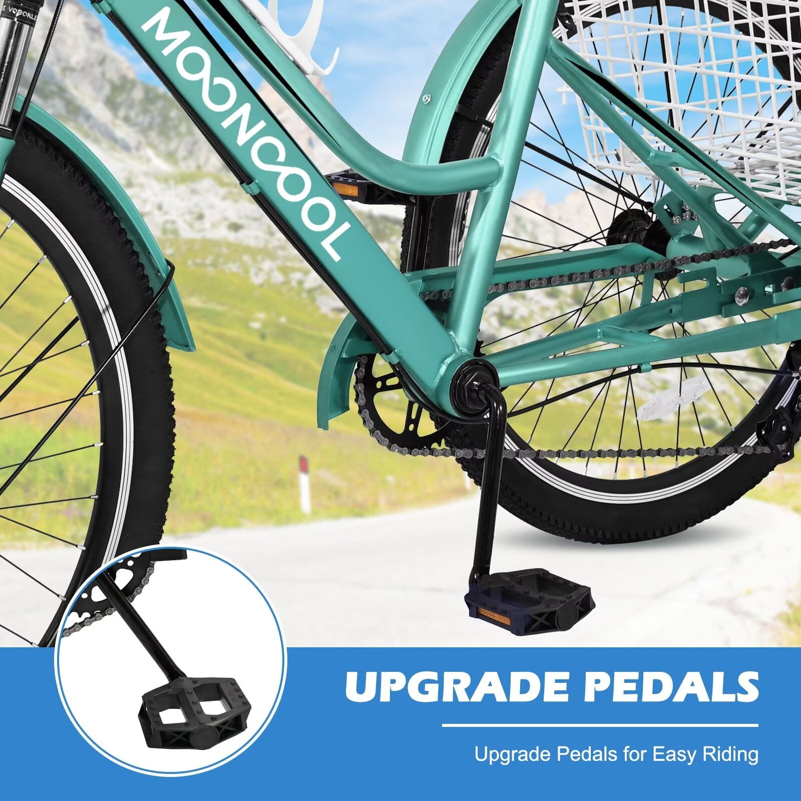 Lilypelle Mountain Tricycle for Adults, MTB 7 Speed Three Wheel Bike, 24/26/27.5 Inch Adults Trikes w/ Disc Brake & Cargo Basket for Women, Men, Seniors