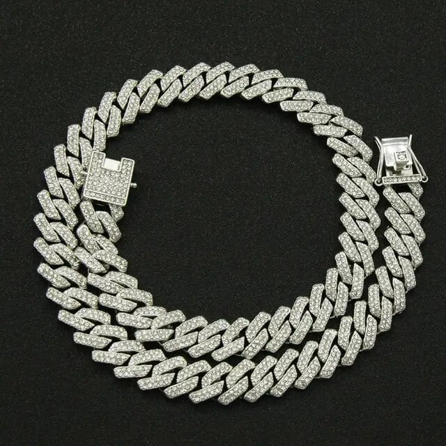 Iced Out Square Miami Cuban Link Chain Necklace For Men Women Micro Paved CZ Stone Rose Gold Color Hiphop Jewelry 16”