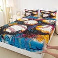 thumbnail image 3 of Feelyou Baseball Game Full Size Sheets for Boy, Chic Graffiti Splash Bed Sheets, Vintage Oil Printing Sheet Sets, Luxury Bedroom Decor, 4 Pieces, 3 of 7