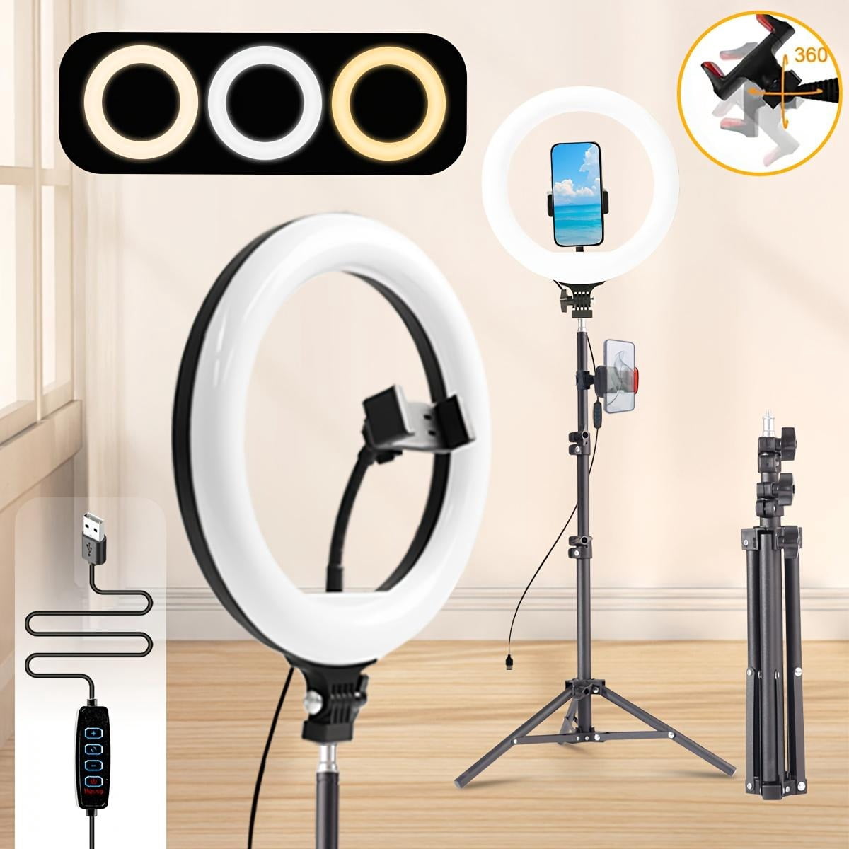 UEGOGO 10" Ring Light w/43" Tripod & Phone Holder - Adjustable LED for Live Stream/Makeup/YouTube/TikTok