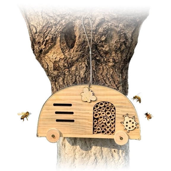 Solitary Bee House for Outdoors - 13.7" Wooden Hotel with Varied Size Tubes, Attracts Mason Bees & Leafcutter Bees, Waterproof & Durable for Garden, Yard, or Balcony
