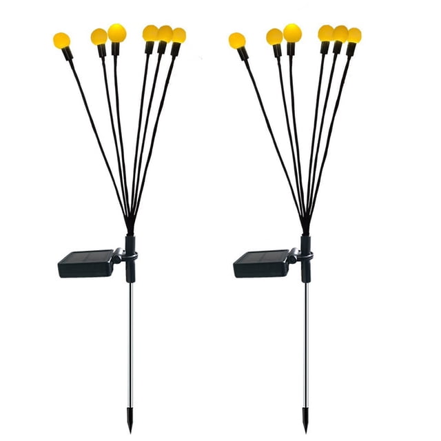 Labymos 2 Packs 6-head Solar Swaying Firefly Lamps Intelligent Light Control Outdoor Waterproof Ground Plug
