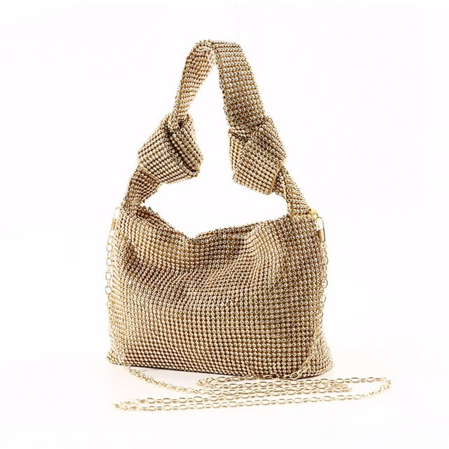 Femmes Élégantes Sac de Rangement Sac à Bandoulière Noeud Strass Fait à la Main pour Fête