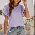 thumbnail image 4 of Womens Tops Hollow Out Tunic 2022 Ruffle Short Sleeve T Shirts Cute Flowy Tshirt Casual Dressy Blouses for Leggings, 4 of 5