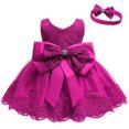 thumbnail image 2 of Baby Girls Princess Dress Ruffle Lace Backless with Headwear, Bowknot Flower Dresses Pageant Party Wedding 0-24M, 2 of 3