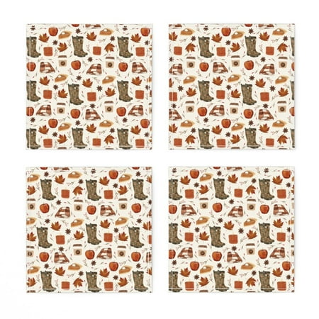 

Linen Cotton Canvas Cocktail Napkins (Set of 4) - Fall Orange Coffee Autumn Warm Scandinavian Cottage Print Cloth Cocktail Napkins by Spoonflower