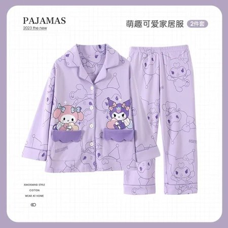 New Sanrio My Melody Kuromi Hello Kitty Child Pajama Set Autumn Winter Long Sleeves Two Piece Set Boy Girl Lapel Loungewear Set LDG