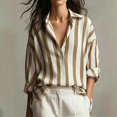 thumbnail image 2 of Rexolia Women's Striped Button Down Shirt Regular Fit Long Sleeve Business Casual Khaki L, 2 of 6