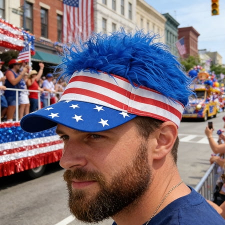 Mens Visor Cap Wig Adjustable Baseball Cap Golf Hats with Fake Hair(Blue)