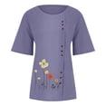 thumbnail image 5 of Fesfesfes Gym Tops Women's Summer Casual Round Neck Short Sleeve Flower Printing Loose Shirt TopsDMM-Y4448 T Shirts for Women 2XL(US:12), 5 of 6