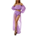 thumbnail image 5 of SAYOO Off Shoulder Clothing Set, Long Sleeve Tops and Cover Up Skirt Two-piece Suit for Beach Vacation Travelling for Women, 5 of 8
