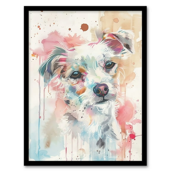 Artery8 Dog Lover Watercolour Portrait Pink Light Pastel Living Room Art Print Framed Poster Wall Decor 12x16 inch