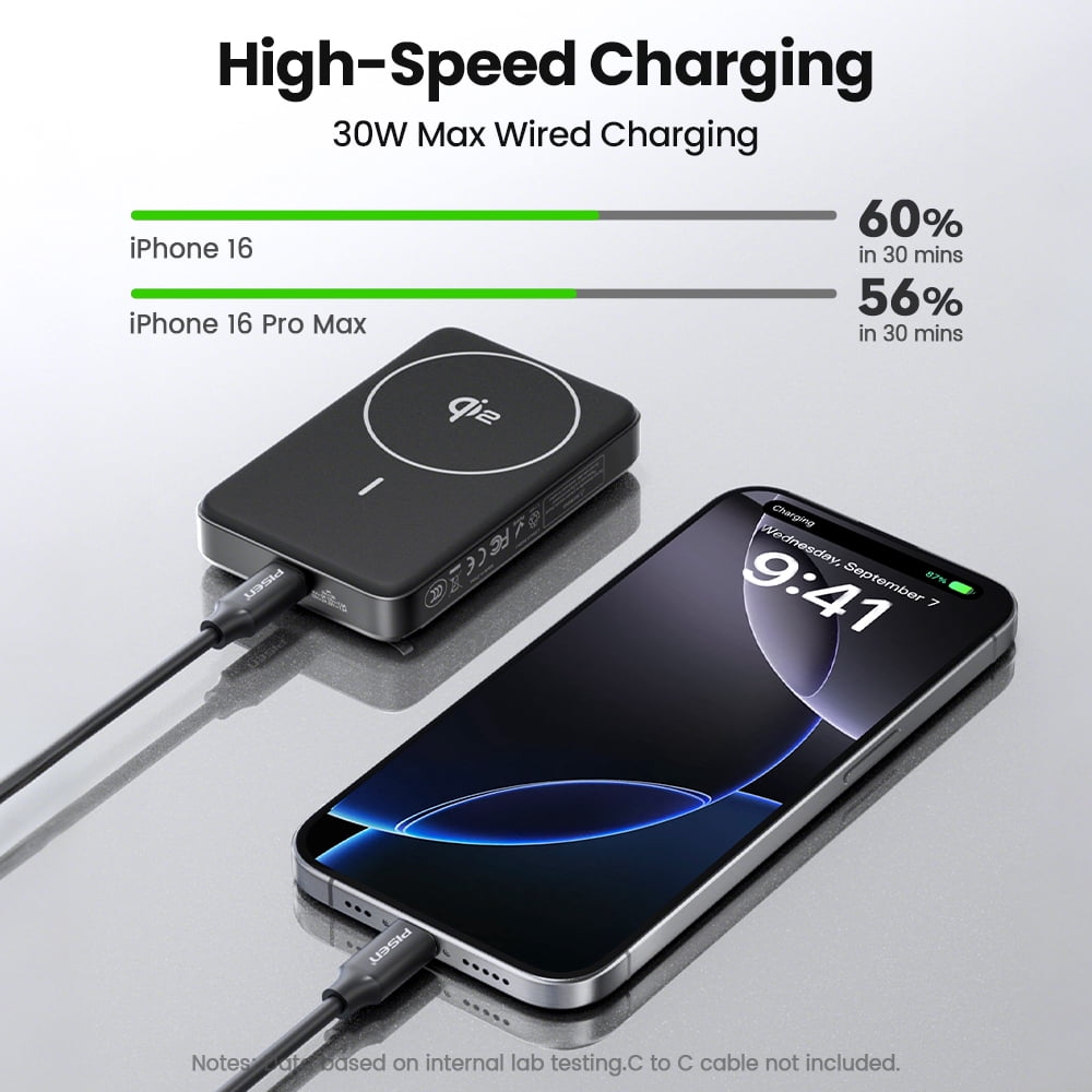PISEN Wireless Portable Charger, Qi2 15w Wireless Battery Pack 10000mah with 30w PD Fast Charging, With Foldable Stand, Slim Flight-Safe USB C Battery Pack for Smart Phones and Tablets