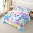 thumbnail image 3 of Manfei Cute Animal Unicorn Quilt King,Colorful Cartoon Butterfly Flowers King Coverlet Set,3pcs, 3 of 7