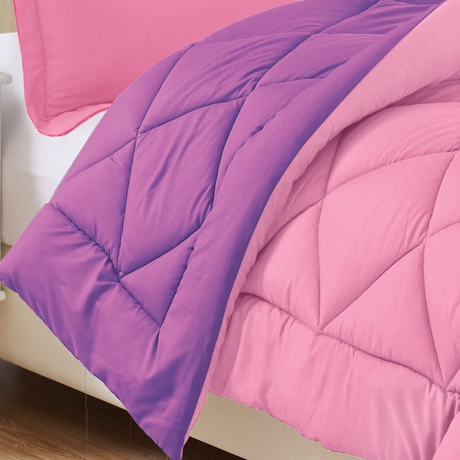 Lightweight Reversible 3-Piece Comforter Set All Seasons, Down Alternative Comforter with 2 Pillow Shams King/California King, Pink/Purple