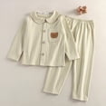 thumbnail image 2 of CAUYDY 2T-5T Toddler Girl Pjs Little Kids Clothes Fall Winter Long Sleeved Top Elastic Waist Pants 2 Piece Comfy Set Baby Outfits Child Sleepwear for Girls Sizes 3-4 Years,Beige, 2 of 5
