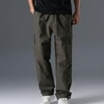thumbnail image 4 of DPTALR George Men's Cargo Pants，Casual Cotton Lightweight，Relaxed Fit Stretch Elastic Waist Work Pants,Army Green,Big and Tall Men L, 4 of 9