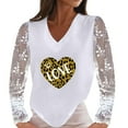 thumbnail image 1 of Mujeres Casual Encaje Manga larga Patchwork Cuello en V Jersey Corazón Estampado Blusa Camiseta Tops Pompotops  gfhjh21791, 1 of 7