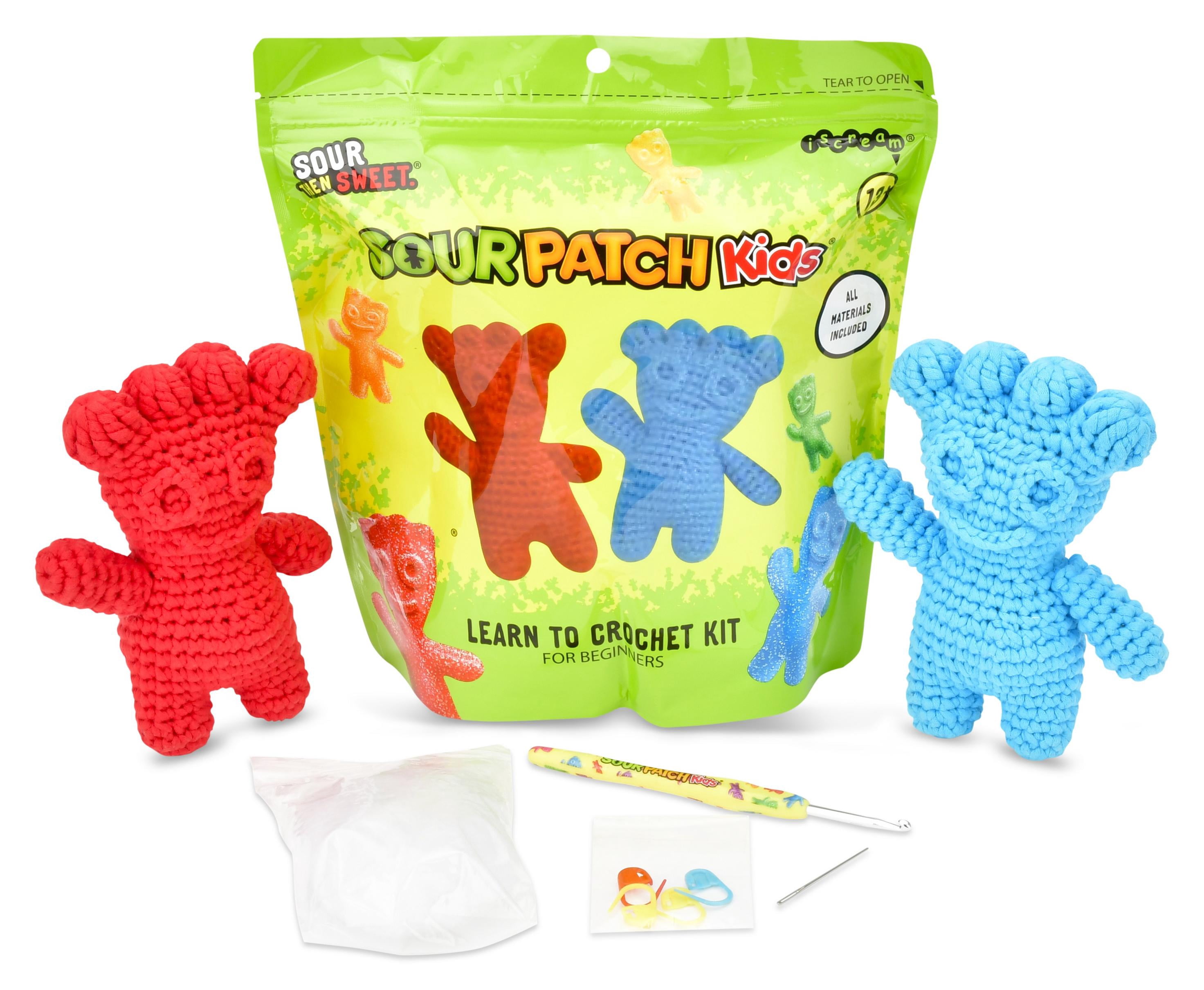 Sour Patch Kids Crochet Kit for Beginners, DIY Craft Kit with Yarn, Crochet Hook & Instructions, Make Your Own Candy Plush Toy