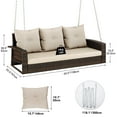 thumbnail image 4 of 3-Seats Wicker Hanging Porch Swing Chair Outdoor Gray Rattan Patio Swing Lounge 3 Back Cushions Capacity for Garden, Balcony, Living Room, 4 of 9