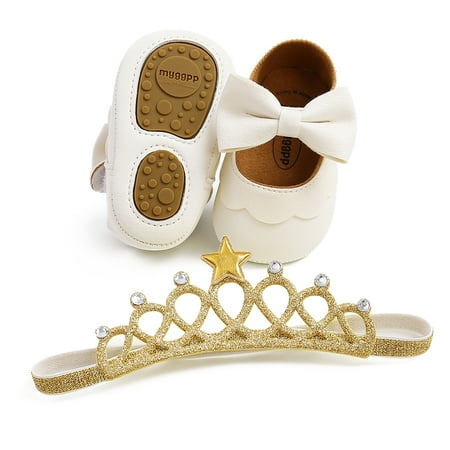 Baby Baptism Shoes And Headband Set Cute Bowknot Mary Jane Flats And Crown Hairband For Infant Girls Walmart Canada
