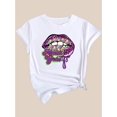 thumbnail image 3 of Purple Leopard Print Letter Graphic Casual Fashion Top for Black Women, Round Neck Short Sleeve T-Shirt., 3 of 5