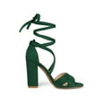 thumbnail image 3 of BLISSFUL STEP Women's Sandals Solid Crisscross Block Heels High Heel Lace up Sandals Green 6, 3 of 8