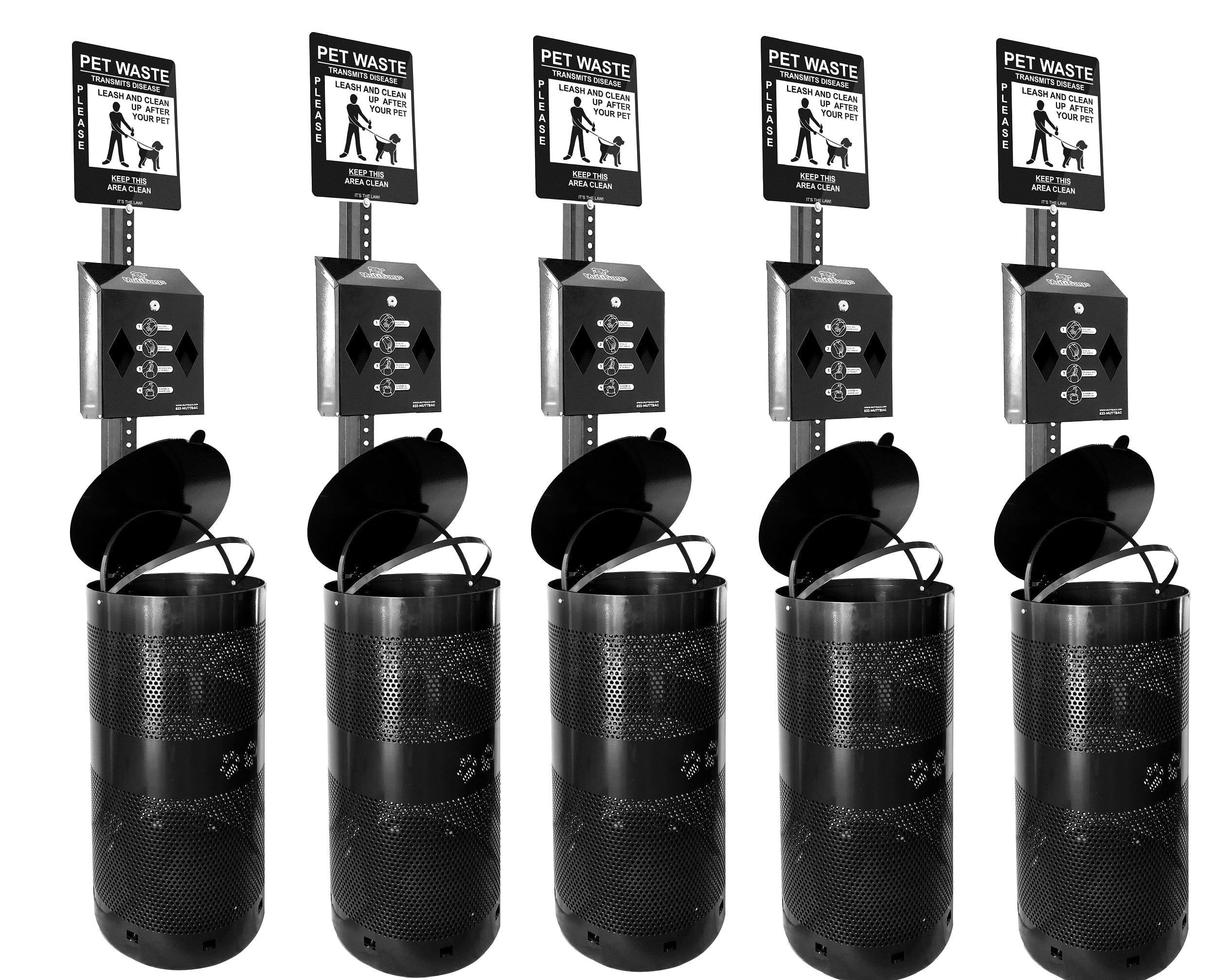 5 Black Pet Waste Station Combo by MuttBagsHuge Savings for Hoa