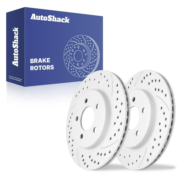 AutoShack Rear Brake Rotors for Ford, Mustang 2005-2014, RWD V6 3.7L 4.0L V8 4.6L 5.0L 5.4L - Coated Drilled & Slotted - Silver Matte Finish - TurboGuard - 11.83" (300.5 mm), 5-Lug