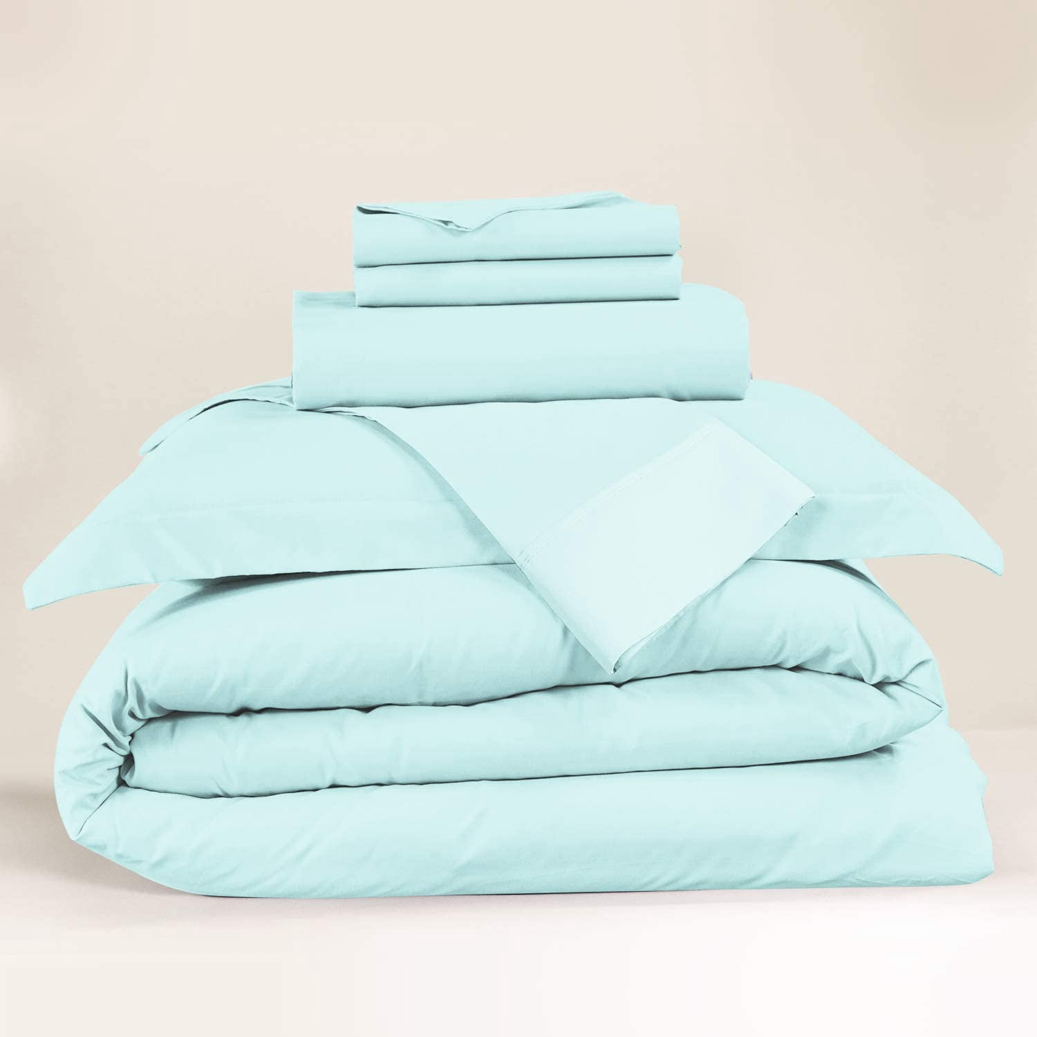 Nestl® 1000 Thread Count Premium Cotton Blend 6 Piece Duvet Cover Set, Includes Duvet Cover, Deep Pocket Fitted Sheet, 2 Pillow Cases, 2 Pillow Shams - Lightweight, hypoallergenic - Queen, Light Blue