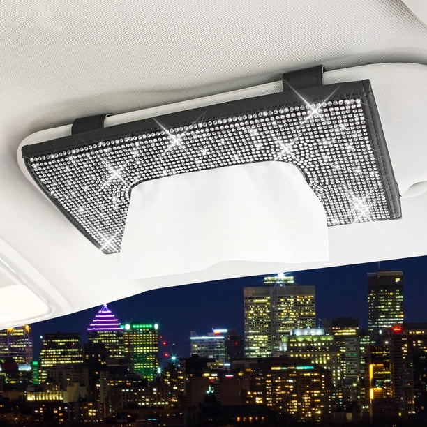 Porta Pañuelos para Visera de Coche ChuLian Cuero Negro con Cristales