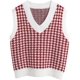 thumbnail image 1 of Suéter de punto con patrón de pata de gallo para mujer, chaleco sin mangas, cuello en V suelto, chaleco de los años 90, Top de punto XL, 1 of 3