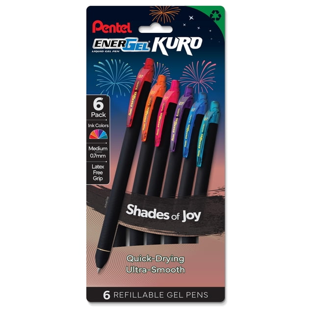 Bolígrafo retráctil Pentel EnerGel Kuro Shades of Joy, paquete de 6
