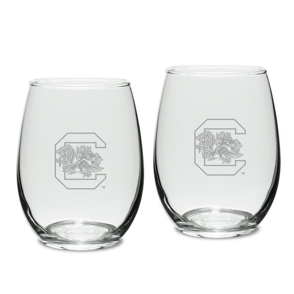 South Carolina Gamecocks Set of 2 Deep Etched Engraved Stemless Wine Glasses