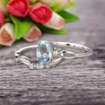 thumbnail image 4 of 2 Carat 8x6mm Oval Cut Aquamarine Bridal Ring Set With Curved Loop Stacking Matching Wedding Band On 10k White Gold, 4 of 5