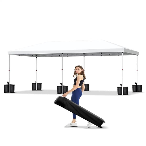10x20 pop-up canopy tent (no side walls): 3 adjustable heights, 6 sandbags, blanca