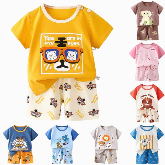 kmaduk Toddler Baby Boys Summer Outfits Short Sleeve Cartoon Print T-Shirt Tops & Shorts Sets 2Pcs Baby Boys Summer Clothes For 1t 2t 3t 4t 5t 6t Grey Size 4-5 Years
