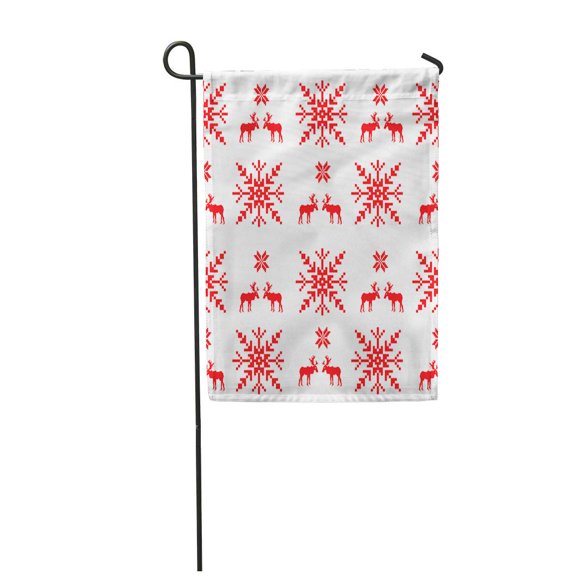 POGLIP Red Pattern Scandinavian Christmas Deer Folk Crafts White Packaging Garden Flag Decorative Flag House Banner 28x40 inch