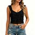 thumbnail image 2 of Fewfanhot Tops for Women Lace Trim Button Down Sleeveless Ruffle Crop Vest Going Out Coquette Shirt, 2 of 5