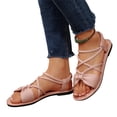 thumbnail image 2 of Sandals for Women Flat Dressy Cute Ankle Strap Open Toe Cross Bowknot Slingback Flats Summer Casual Comfortable Beach Vacation Slides Shoes 37, 2 of 6