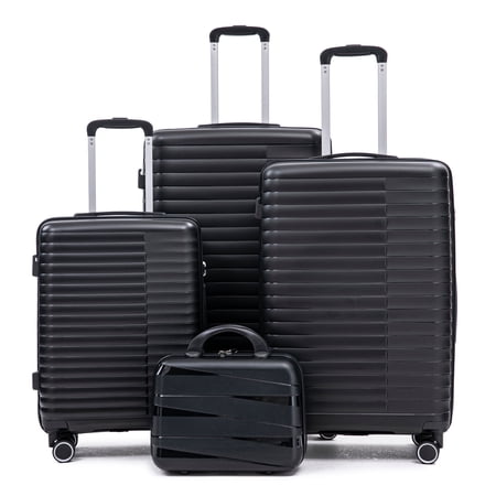 Alvantor 4 Pcs Hardside Luggage Set with Spinner Wheel, Lightweight Suitcase Set Black
