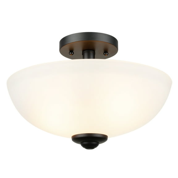 Globe Electric Vienna 2-Light Dark Bronze Indoor Semi-Flush Mount with Frosted Glass Shade